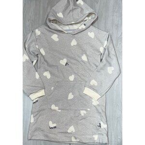 Old Navy gray white hearts sweatshirt hoodie dress girl M 8 NWT Valentine love